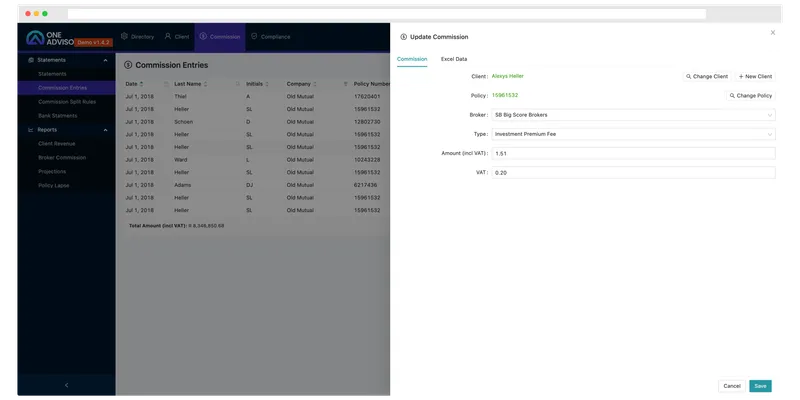 One Advisor in the compact theme, fitting more rows on screen