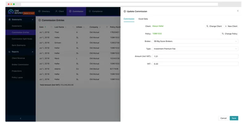 One Advisor in the light theme