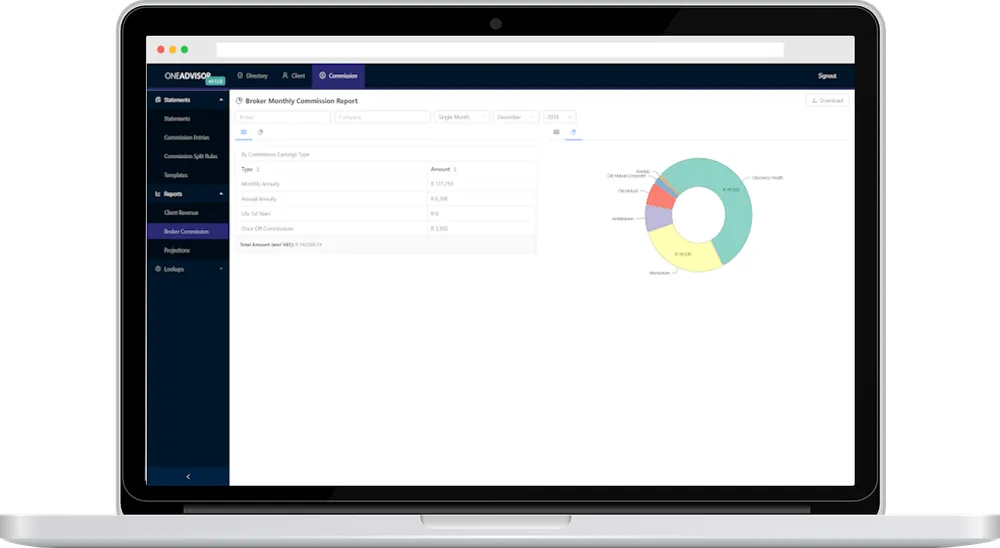 The One Advisor client dashboard on a laptop